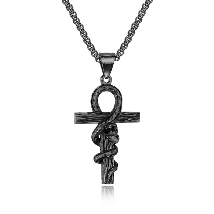 Nerezové Oceľové Šperky Gothic Cross Winding Had Čierny Dizajn Náhrdelník Prívesok pre Mužov Colar Príslušenstvo Darček