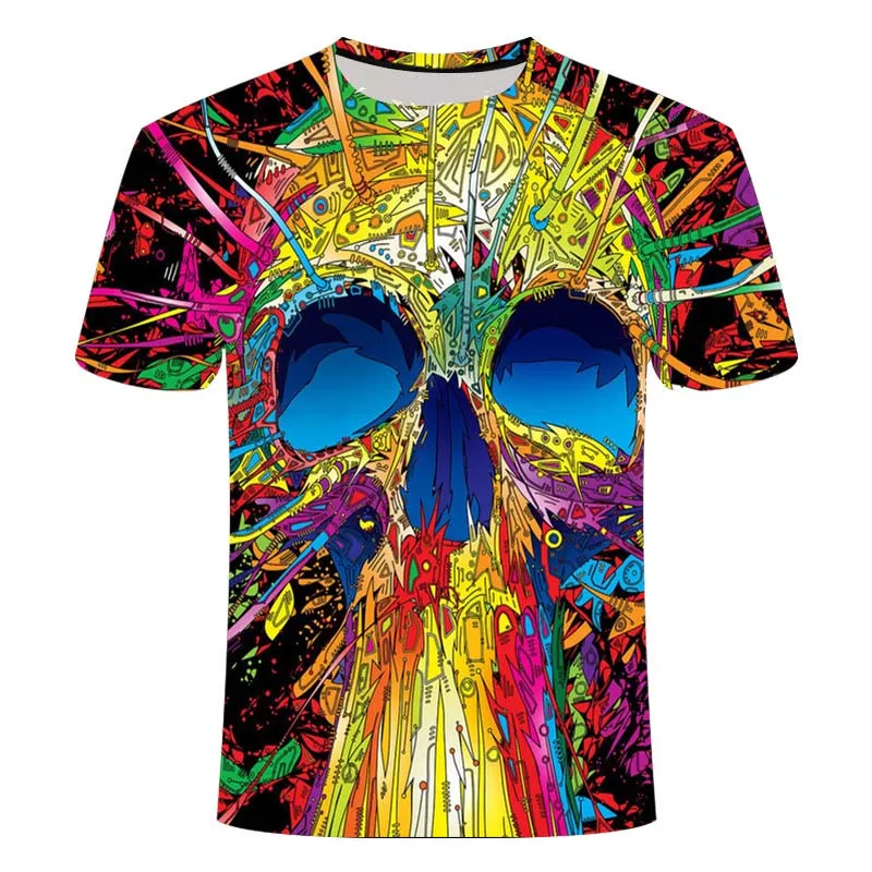 New horúce pánske letné lebky poker tlač pánske krátke rukávy T-shirt 3D T-shirt bežné priedušná sezóny hip-hop značky T-shirt tak
