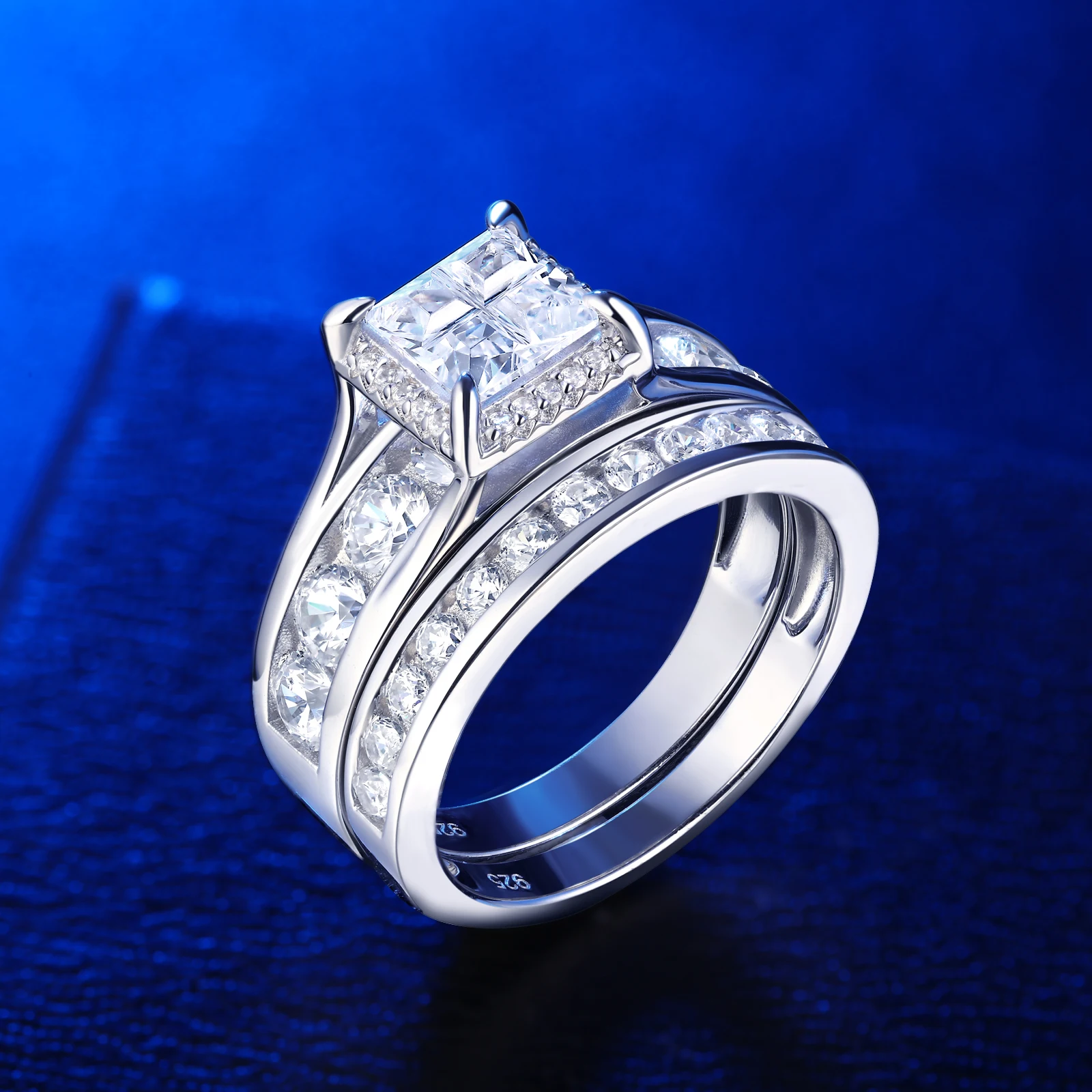 Newshe 925 Sterling Silver Prstene Pre Ženy Námestie Cross Cut AAA Kubických Zircons Sľúbil, Svadobný Prsteň, Šperky BR0993