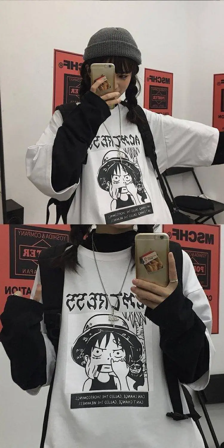 NiceMix Harajuku Tričko Streetwear Punk Hip-hop T Shirt Ženy v Pohode Kontrast Topy 2021 Nové Jar Leto T-shirt Long Sleeve Tee