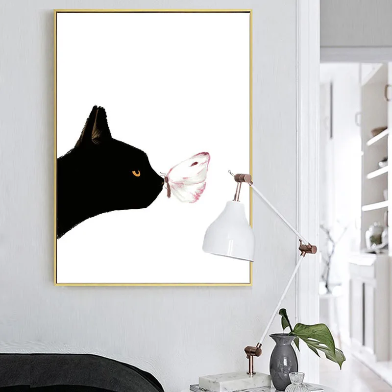 Nordic Plagáty a Vytlačí Čiernej a Bielej Mačky Wall Art Decoration Obrázok Plátno na Maľovanie Obývacia Izba Domova Mačka Milenca Darček