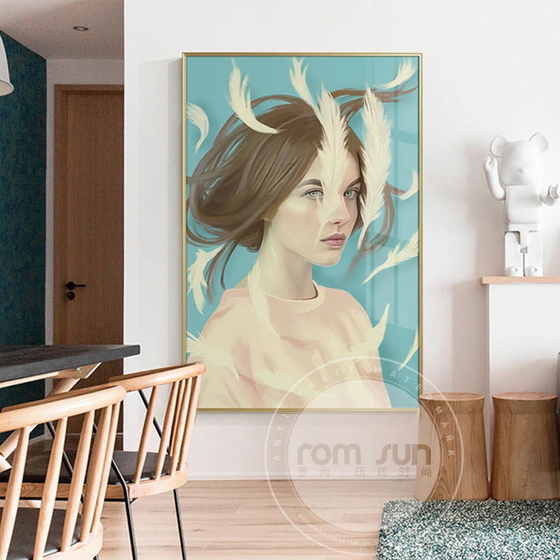 NordicComic Dievča Plátno Pierko Vtáka, Plagát, Tlač Moderné Lady Ženy Wall Art Maľovanie na Obývacia Izba, Spálňa Anime Cuadros