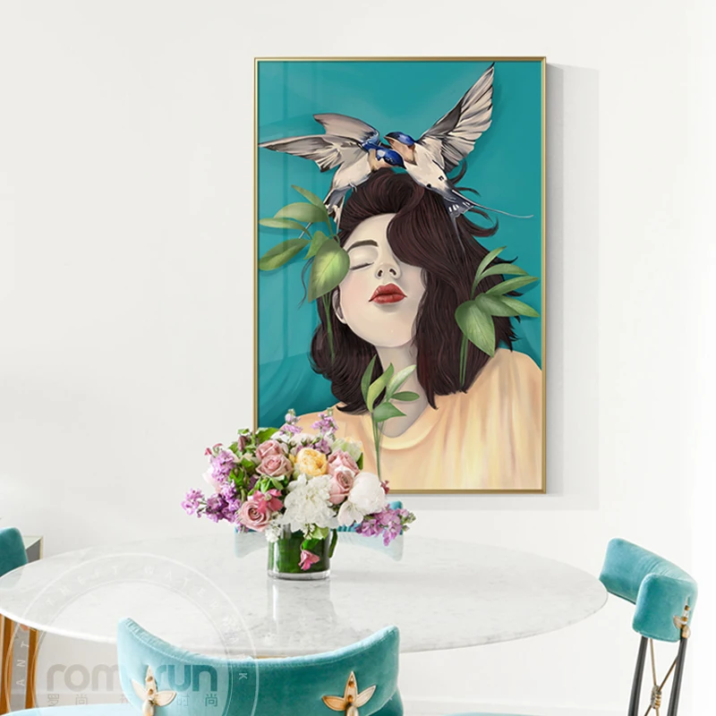 NordicComic dievča Plátno Pierko Vtáka, Plagát, Tlač Moderné Lady Ženy Wall Art Maľovanie na Obývacia Izba Dievča Spálňa Anime Cuadros