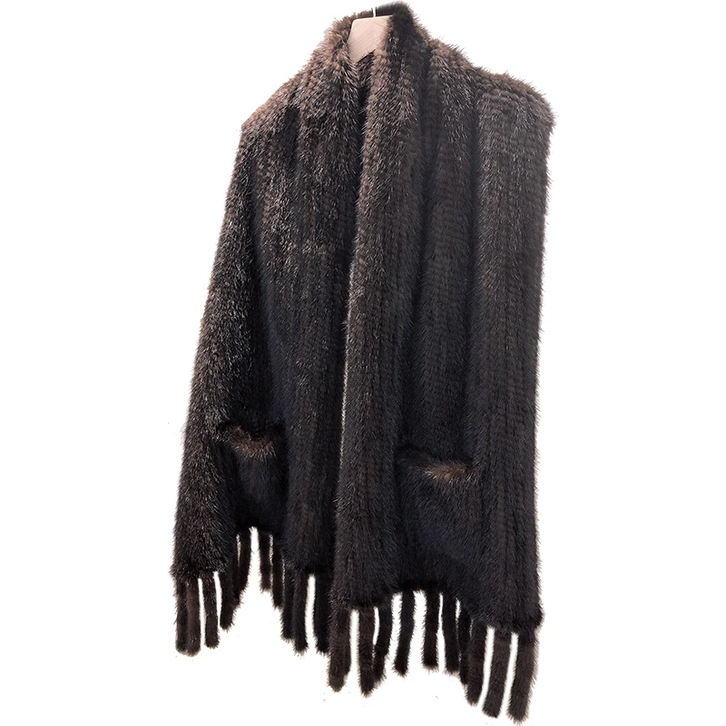 Noriek kožušiny šatkou teplé a módne v zime reálne kožušiny dvojité pletený šál ženy kožušiny ramenný ridge Bib veľké vrecko bambulka