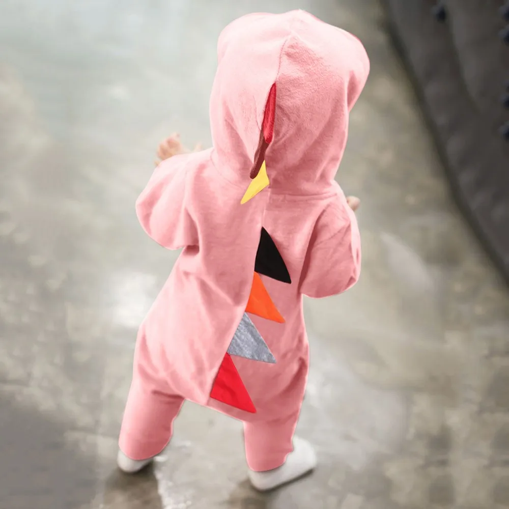 Novorodenca Chlapci Dievčatá Dinosaura na Zips s Kapucňou Romper Jumpsuit Oblečenie Oblečenie rez vetement bebe Cartoon oblečenie