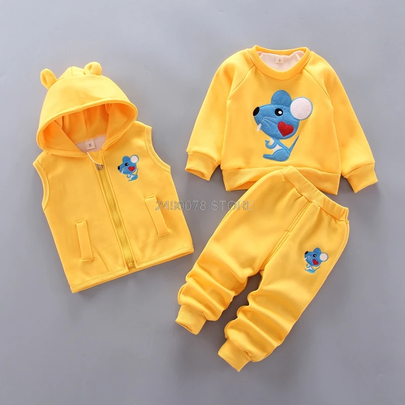 Novorodenca Chlapci Dievčatá Jeseň v Zime Teplé Hoody Kabát + Mikina + Nohavice 3ks Suit Infant Deti Deti Športové Batoľa Oblečenie