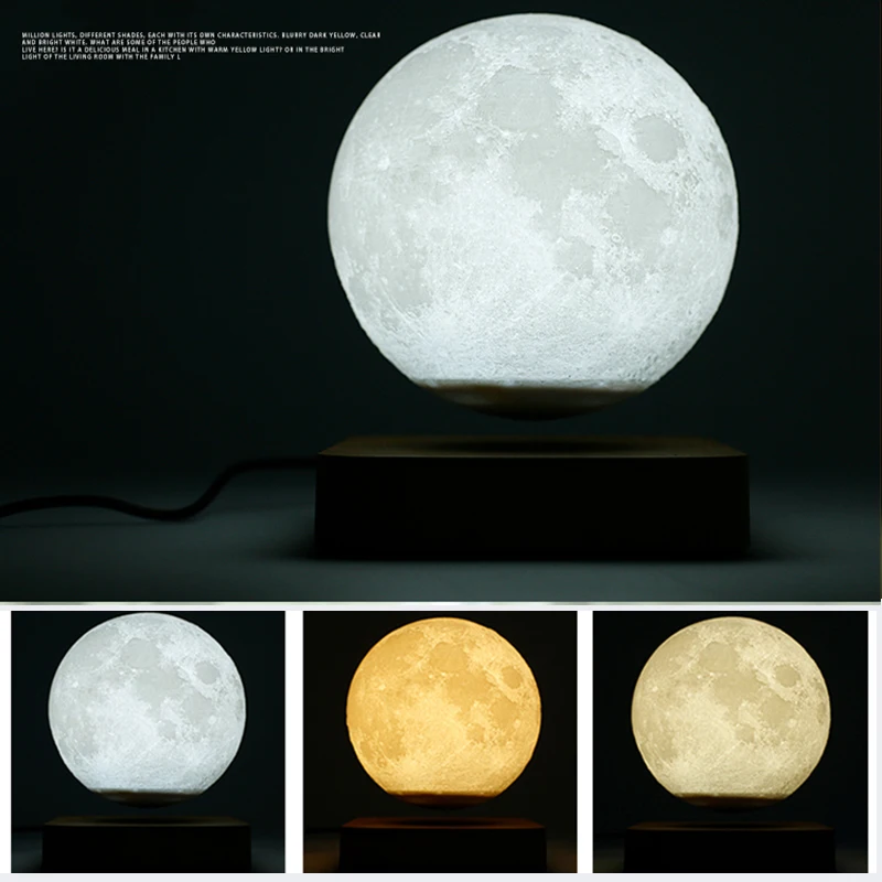 NOVÁ Magnetická Levitácia LED Mesiac Noc Lampa 3 Farieb Dotykový Spínač Tvorivé 3D Novinka Dekoratívne Svetlo Valentines Darček k Narodeninám