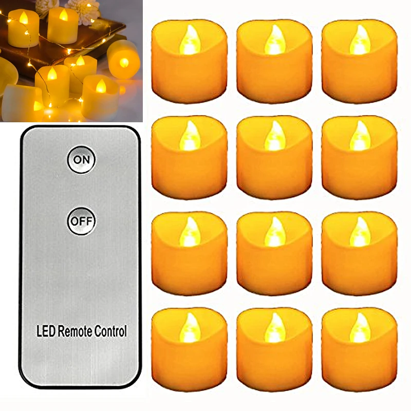 Nové 12Pcs Flameless LED Svetlá Čaj Nastaviť Batérie Prevádzkované s Diaľkovým ovládaním Realistické Blikanie Elektrické Sviečky Party Decor