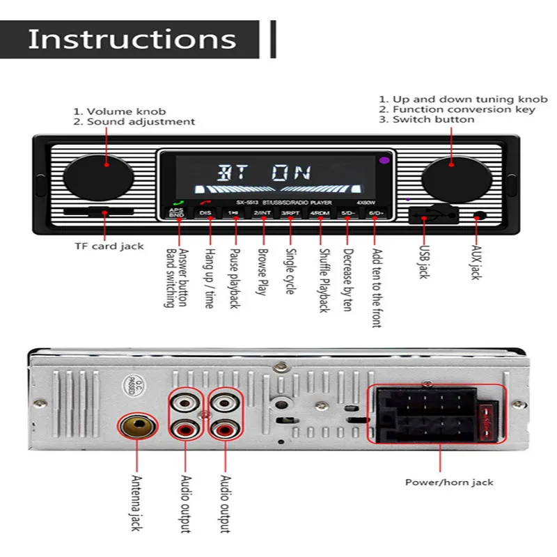 NOVÉ 12V Auto Rádio Prehrávač, Bluetooth Stereo FM, MP3, USB, SD, AUX Audio Auto Elektronika autoradio 1 DIN oto teypleri rádio para carro