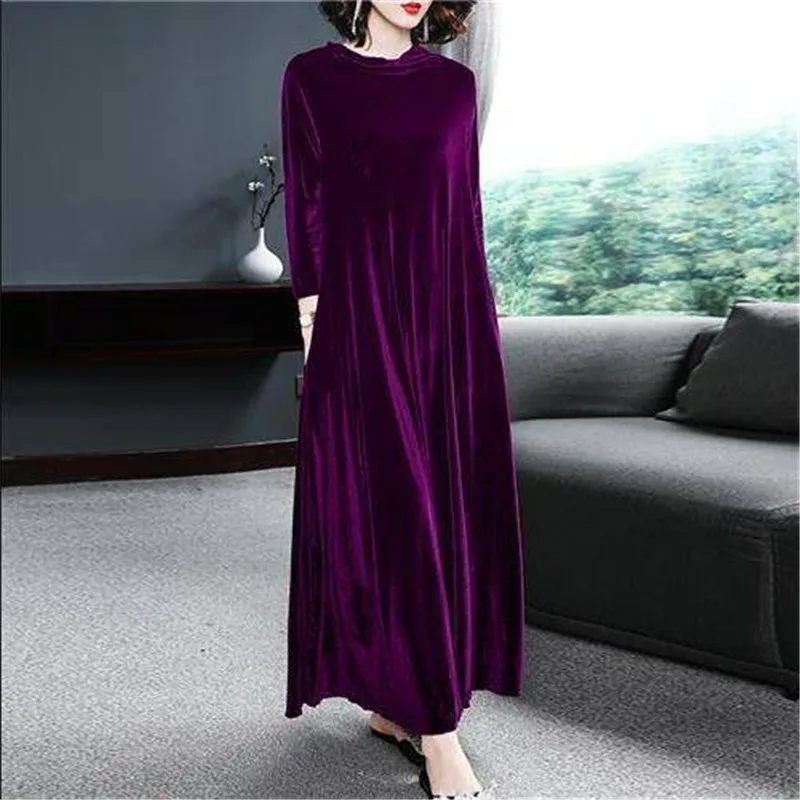 Nové 2020 Autunm ženy dlhý rukáv Elegantné módne dlhé maxi velúrové party šaty 5XL 6XL Plus veľkosť Zimné turtleneck zamatové šaty