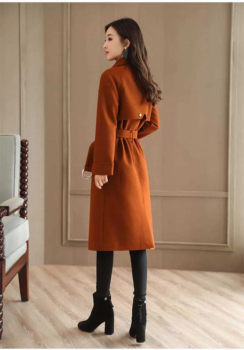 Nové 2020 jeseň Zima Ženy Slim Vlny Kabát Dlhý Rukáv vrchné oblečenie Dlhý Plášť Kabát Elegantné Plus Veľkosť Červená Vlnené Jacke