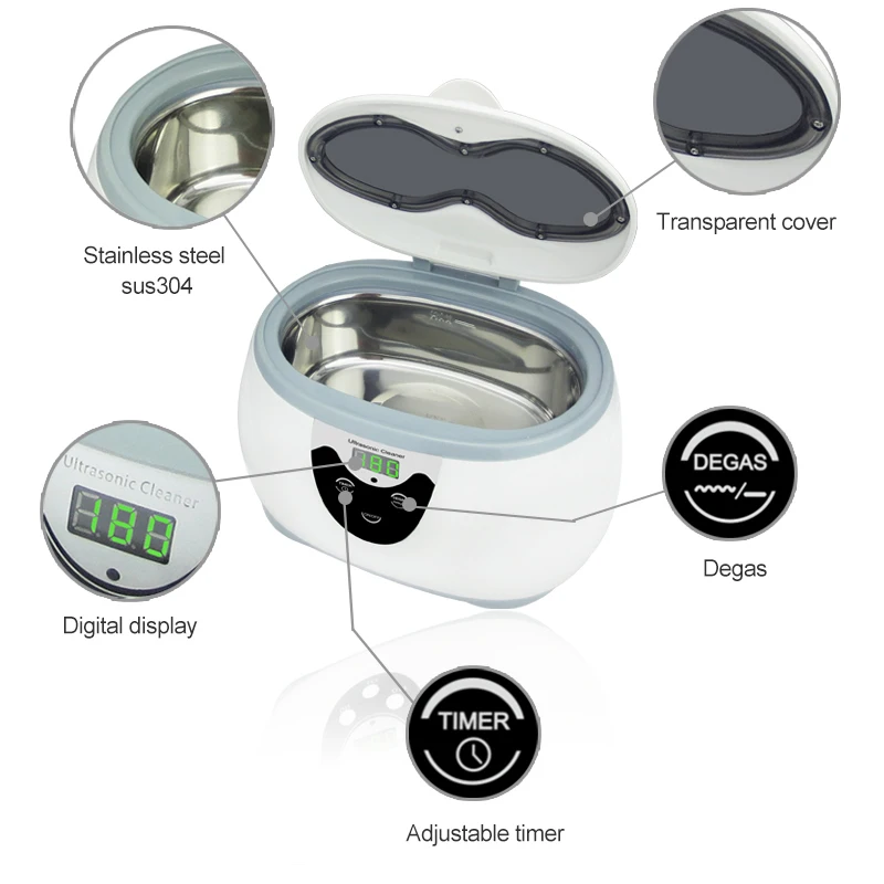 Nové 600 ml Ultrazvukový Čistič Manikúra Nástroje Sonic Čistenie Šperkov Okuliare Protézy Domov Ultrazvuk Vaňa práčky