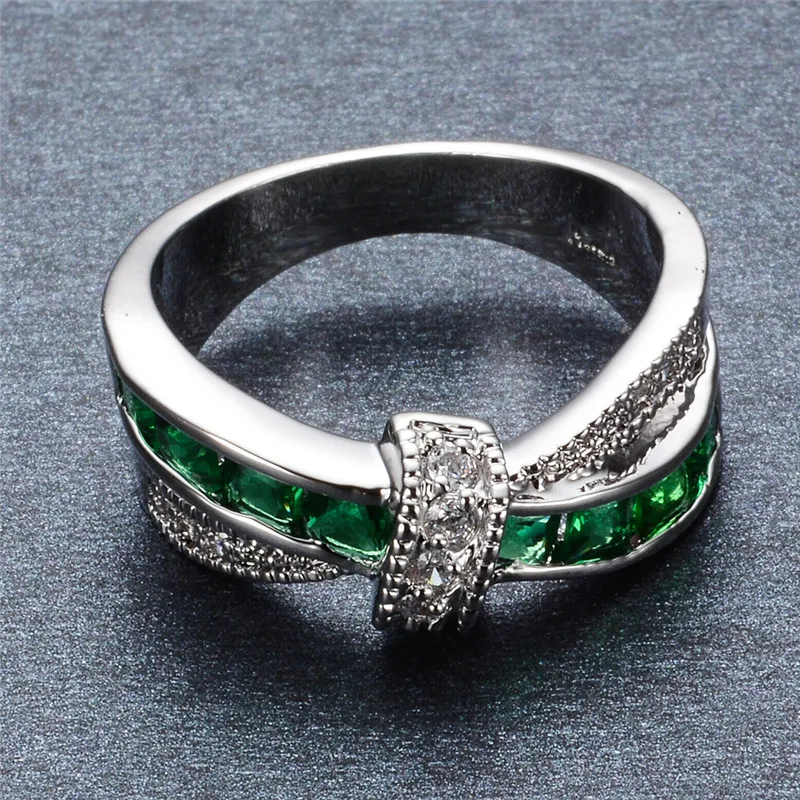 Nové 925 Sterling Silver Ring Zirkón Vykladané Zelený Krúžok Pre Ženy Kúzlo Šperky Gif