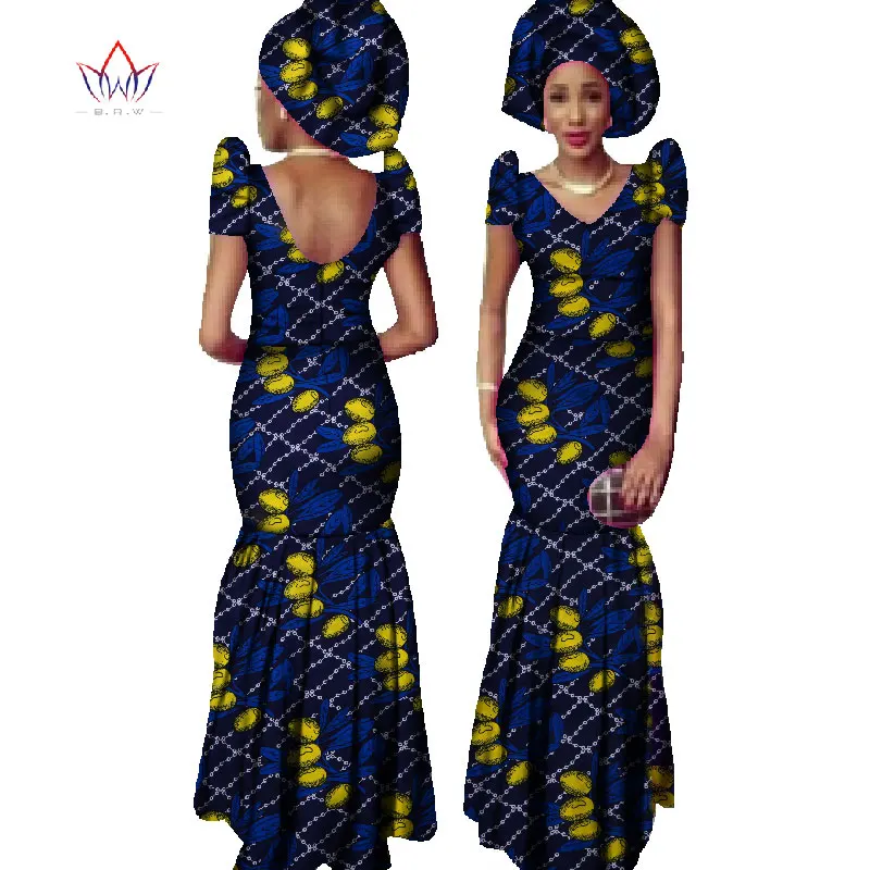 Nové Africkej Tlače Morská víla Šaty pre Ženy Dashiki Plus Veľkosť Afriky Oblečenie Bazin Šaty Tradičné Oblečenie WY122