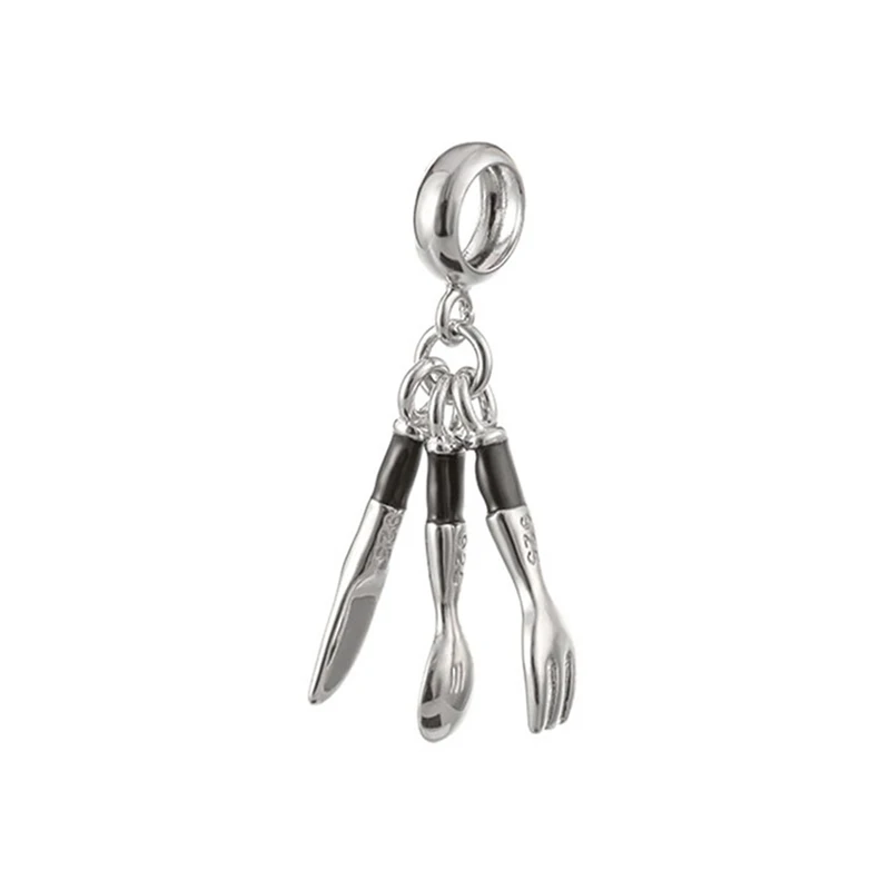 Nové Autentické 925 Sterling Silver Perličiek Kúzlo Lyžice Nôž Vidlička Prívesok Smalt Charms Nosenie Náramkov Ženy Diy Šperky