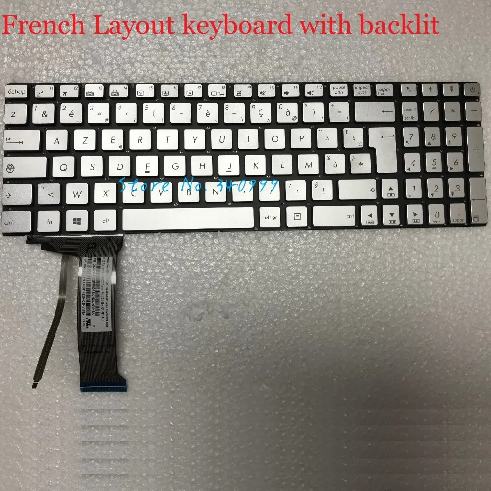 Nové AZERTY clavier pre ASUS N551 N551J N551JQ N551JK N551JM N551JW francúzsky s podsvietenia klávesnice strieborná