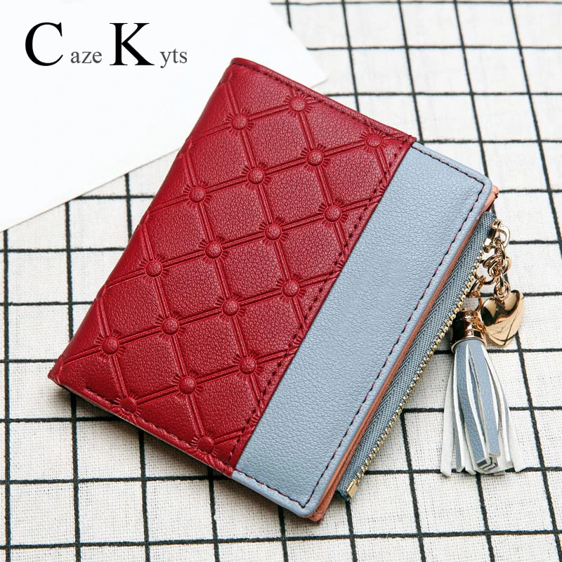 Nové dámske krátke peňaženky žena zips peňaženky módne čerstvé kórejská verzia veľkú kapacitu strapec láska šitie kabeliek