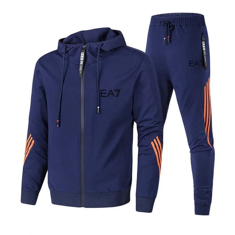 Nové EA7 pánske Jesenné Farby na Zips, s Kapucňou + Nohavice Dva Kusy Príležitostné Športové pánske Športové Gym Značky Oblečenie Športové
