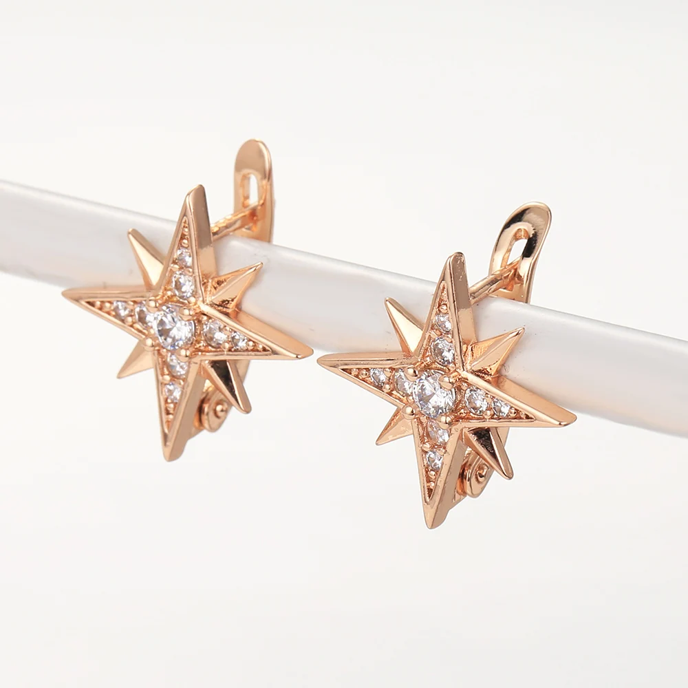 Nové Elegantné 585 Rose Gold Star snehová Vločka Biela Kubický Zirkón Stud Drop Náušnice pre Ženy, Dievčatá Módne Šperky Darček GE320