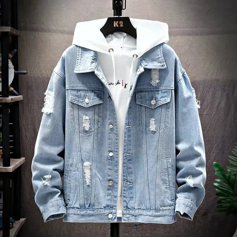 Nové Kapucňou denim jacket pánske 2020 Nové Jar a na Jeseň kórejská Verzia Fashion Bežné Bunda módne kabát Mužov Jesenná Bunda