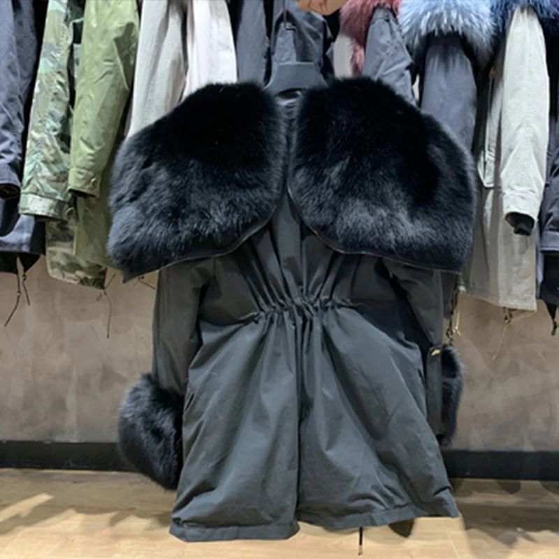 Nové kolekcie Jeseň Zima hrubé Reálne Mýval Fox kožušiny golier a manžiet opuchnuté kačica nadol bundy Pre ženy, kožuchy