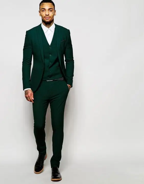 Nové Modely Tmavo Zelené Pánske Večera Prom Vyhovuje Ženícha Tuxedos Groomsmen Svadobné Sako Obleky (Bunda+Nohavice+Vesta+Kravatu)