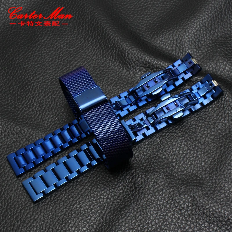 Nové modré z nehrdzavejúcej ocele watchband pásik kovový náramok na zápästie 18 mm 20 mm 22 mm rovný koniec pre mužov, ženy, módne hodinky