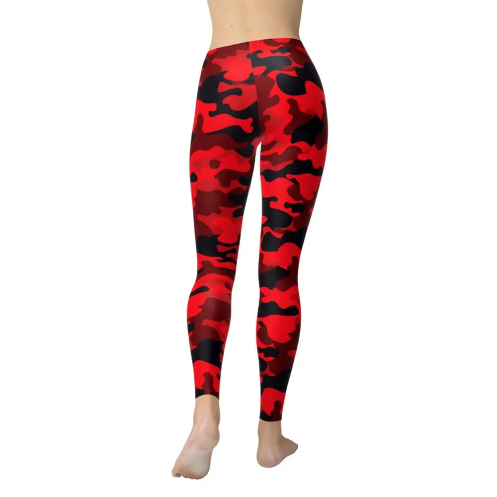 Nové Módne Červená Kamuflážny Vzor Tlač Polyester Priedušná Fitness Legíny Športové Cvičenie Elastické Sily Legíny