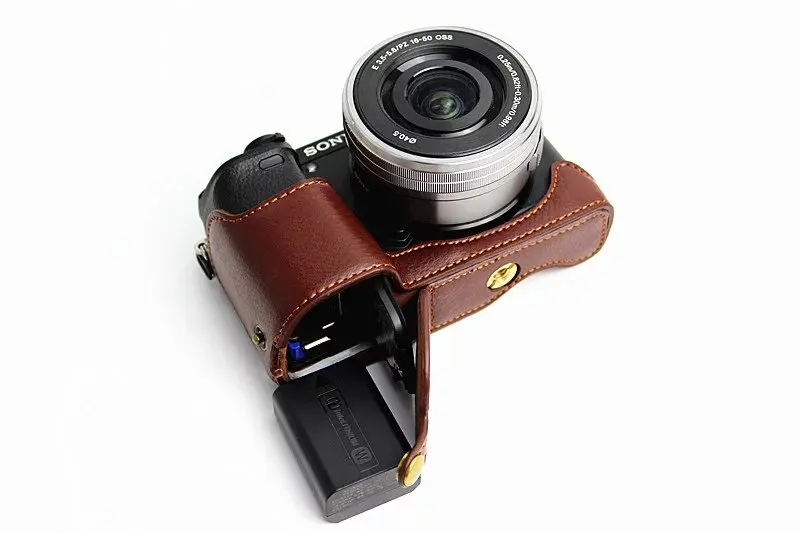 Nové Originálne Kožené Polovicu Tela Kamera Prípade Taška Pre Sony A6000 A6300 Fotoaparát Ochranný Kryt Spodnej Puzdro