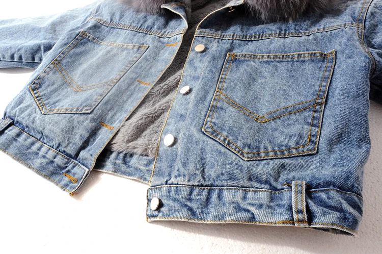 Nové voľné dlhý rukáv, krátke džínsové bundy kožušiny golier denim jacket pre ženy s velveteen zahusťovanie zime roku 2020