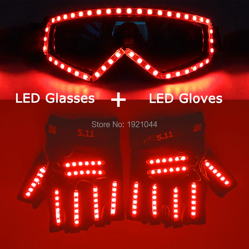 Nové Vysoko Kvalitné LED Laserové Rukavice + LED sa rozsvieti LED Okuliare Bar Zobraziť Žiariace Kostýmy Prop Party DJ Tanečné Osvetlené Oblek