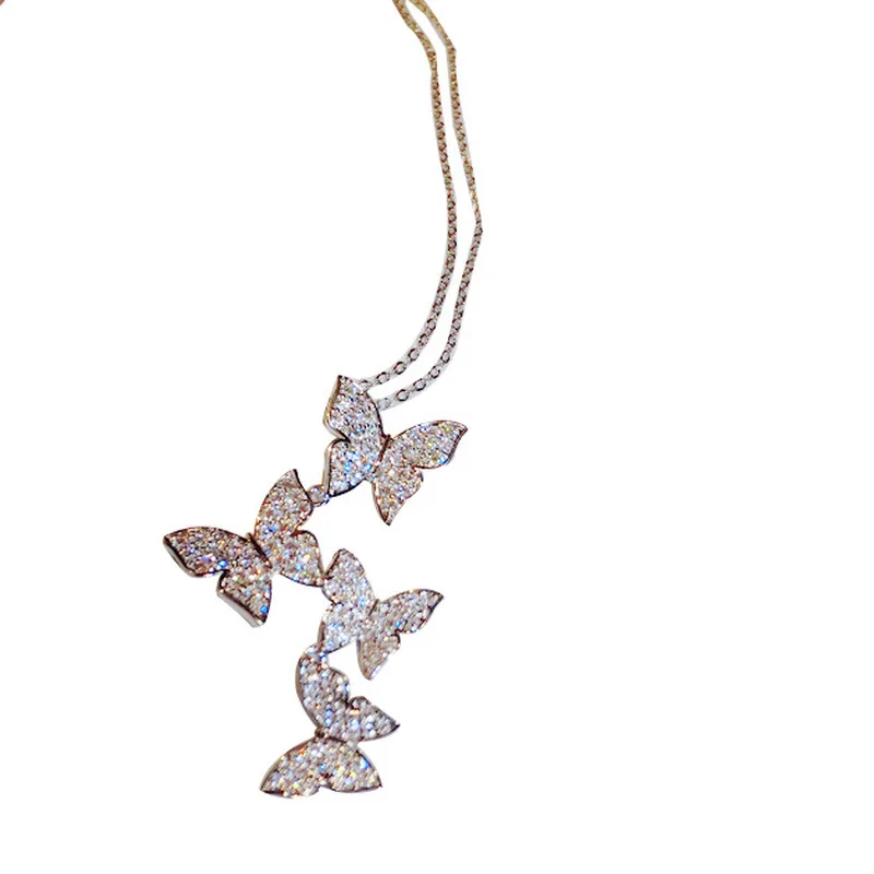 Nové Úplné Crystal 4 len Motýľ Náhrdelníky Pre ženy, Luxusné Tvorivé Banquet Zirkón Prívesok Náhrdelníky Krátke Clavicle Reťazca
