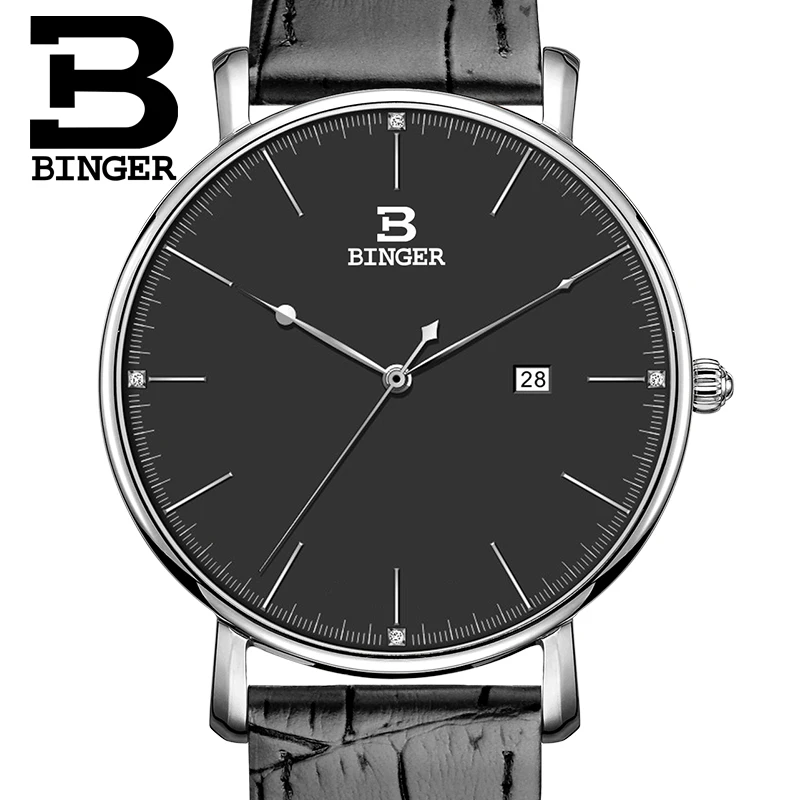 Nové Švajčiarsko BINGER pánske Hodinky, Luxusné Značky Quartz Kožený Remienok Ultratenké Muž náramkové hodinky Vodotesné Hodiny B3053M-2