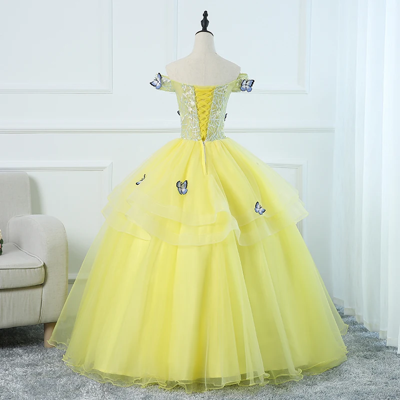 Nové žltá dĺžka podlahy lady dievča ženy princezná bridesmaid, hostiny, party, ples šaty, šaty