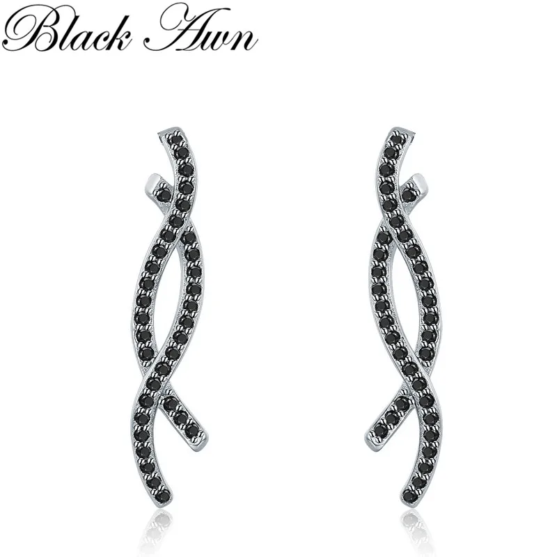 Nový [Black Awn] Romantický 925 Sterling Silver Šperky Prírodné Strany Stud Náušnice pre Ženy Bijoux T215