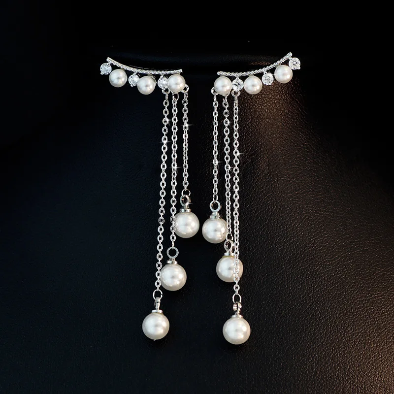 Nový Dizajn Svadobné Šperky, Luxusné Jasné, Zirkón Elegantné Náušnice 925 Sterling Silver Dlho Shell perlou Stud Náušnice Pre Ženy