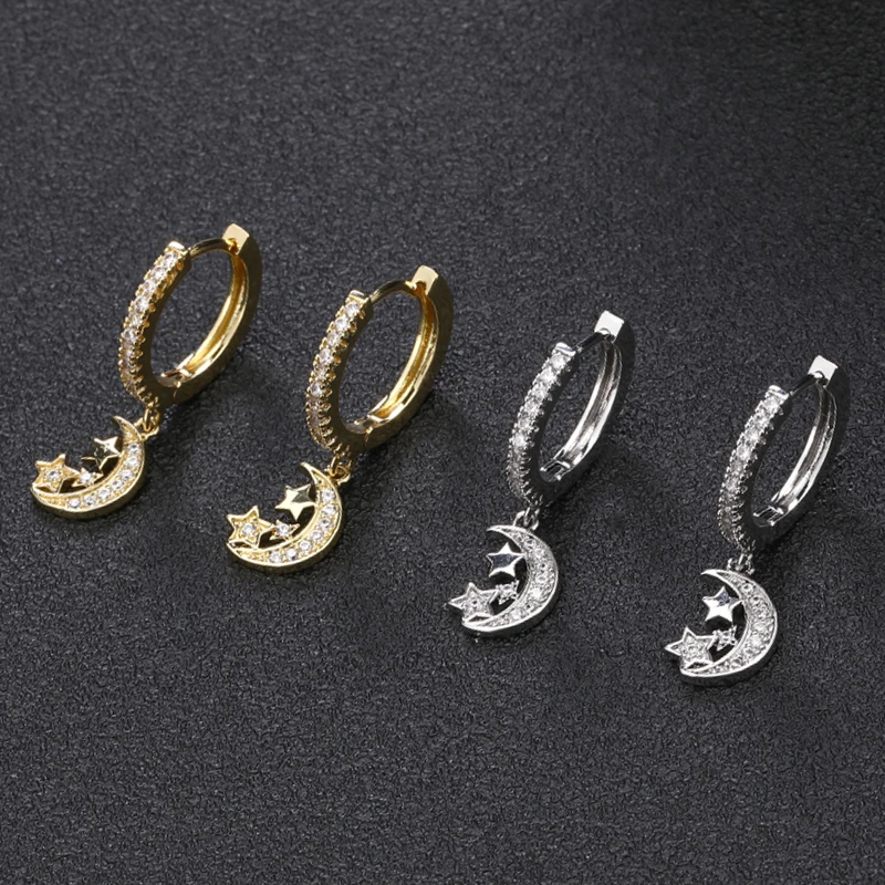 Nový kórejský Malé Hviezdy a Mesiac Jednoduché Luxusné Značky Roztomilý Hoop Náušnice pre Ženy Módne Šperky Svadobný Dar 2021 Klasické F01245
