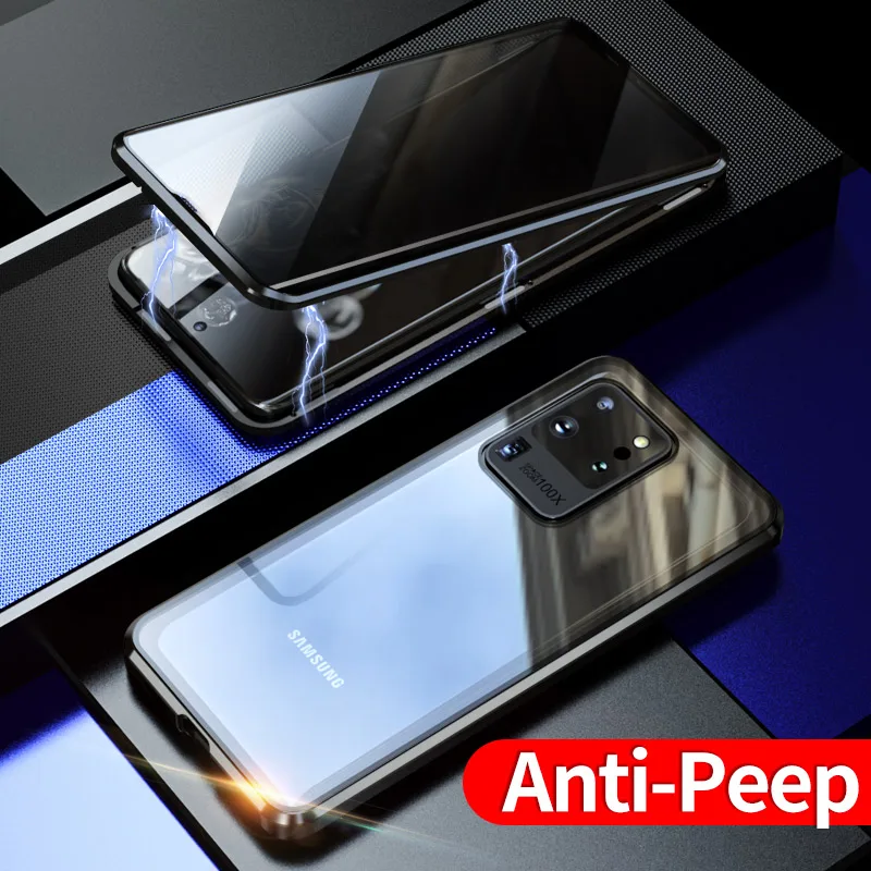 NOVÝ ochrany Osobných údajov Magnetické puzdro Pre Samsung Galaxy Note 20 Ultra S20 Plus S20 Magnet Kovové Dvojité Bočné Tvrdeného Skla Pokrytie 360 Prípade
