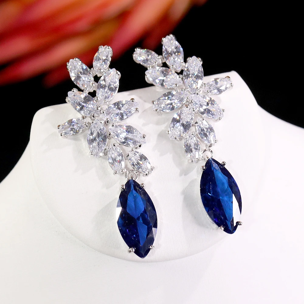 Nový produkt AAA cubic zirconia žien blue drop náušnice, šperky, módne kvapka vody dizajn náušnice večerné šaty príslušenstvo