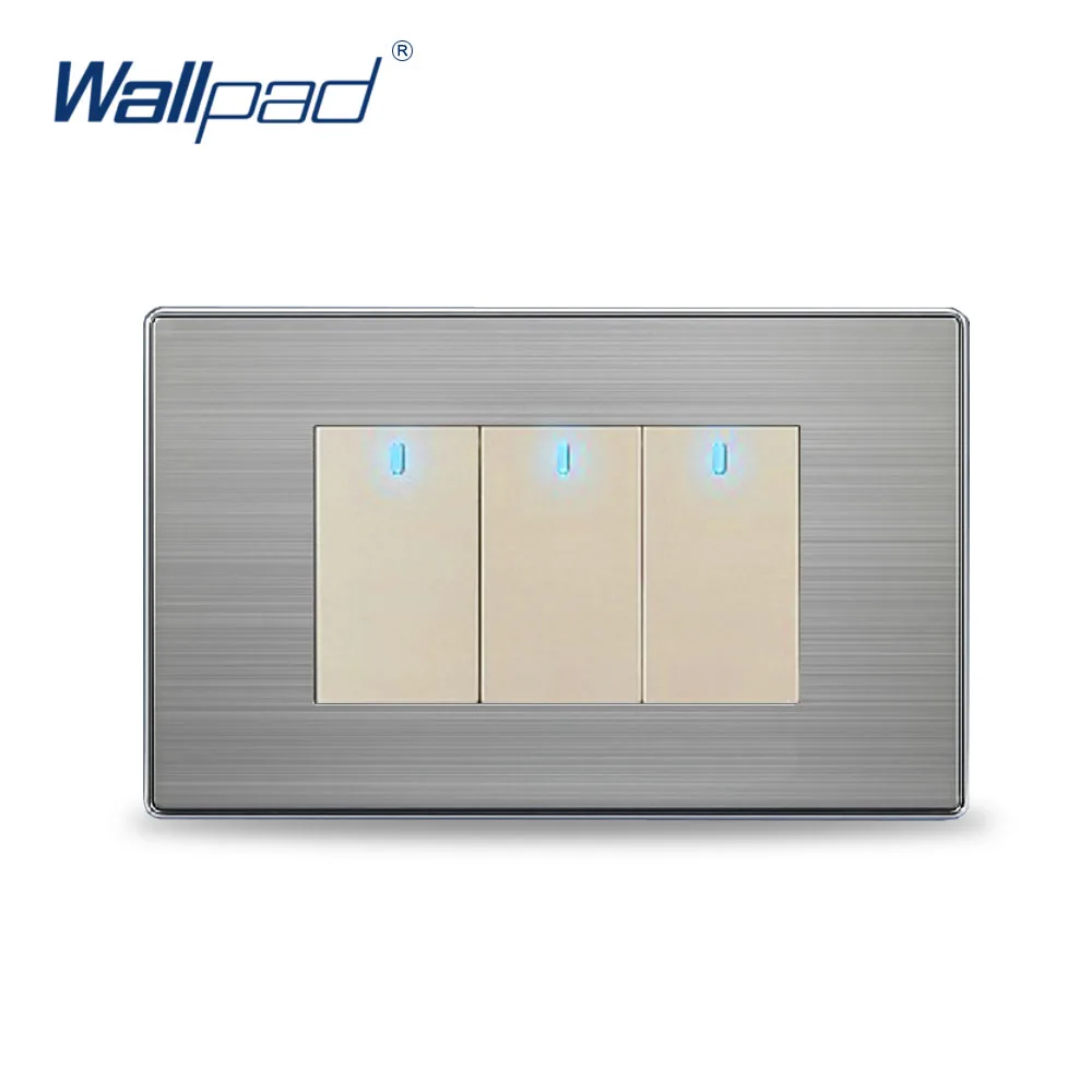 Nový Príchod 3 Gang 2 spôsob Wall Light Switch Wallpad Luxusné Tlačidlo Stenu Prepínače S LED Indikátor 2 Farby 10A AC110-250V