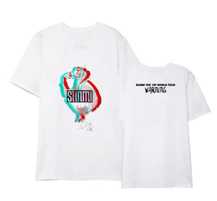 Nový príchod kpop sunmi 1st world tour upozornenie rovnaké tlač tričko unisex letné štýl l-pop o krk krátky rukáv biele tričko