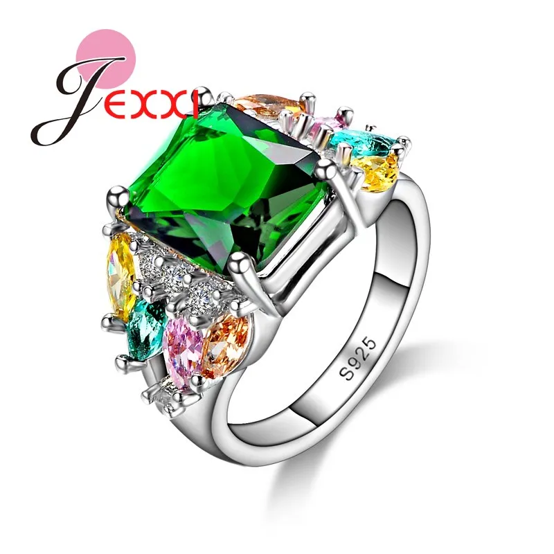 Nový Príchod Námestie Vystrihnúť Veľké Jasné Green Crystal Ženy, Zásnubné Prstene, Svadobné Móda Striebro Vysoko Kvalitné Šperky