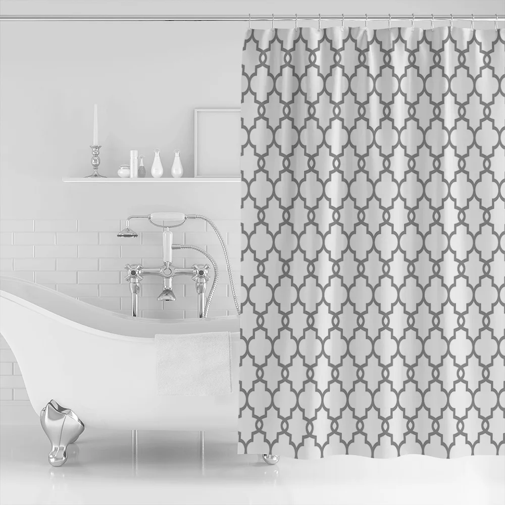 Nový Vodotesný Marocký Štýl Geometrický Vzor Sprchový Záves Polyester Textílie Šedá Biela Kúpeľňa Závesy pre Home Decor