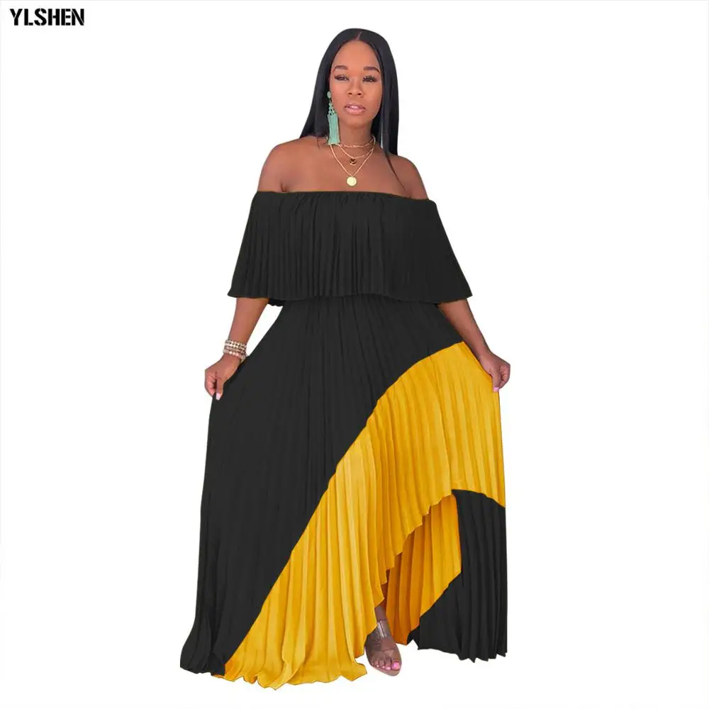 Nový Štýl Afriky Šaty pre Ženy Dashiki Mimo ramenný Skladaný Afriky Šaty, Oblečenie pre Dámy Šifón Dlho Afrike Maxi Šaty