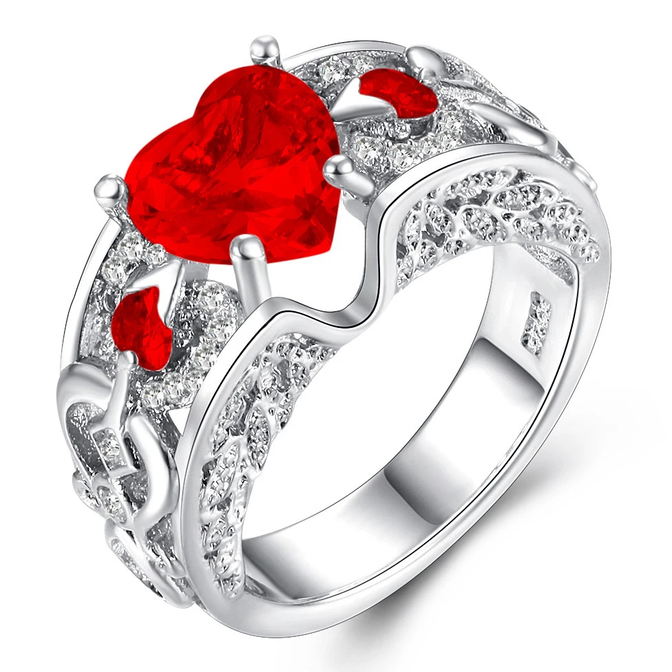 Nový Štýl Biela/llight Modrá/ružová/Modrá/červená Crystal Prstene pre Ženy Strieborné Farebné Krúžok Srdce CZ Módne Svadobné Šperky