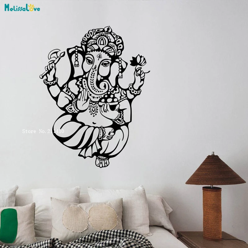 Náboženské Wall Art Odtlačkový Indický Slon v Čele Boh Vinylové Nálepky Hinduistickej Dekorácie pre Domov Spálňa Yoga Studio Dekor YT1574