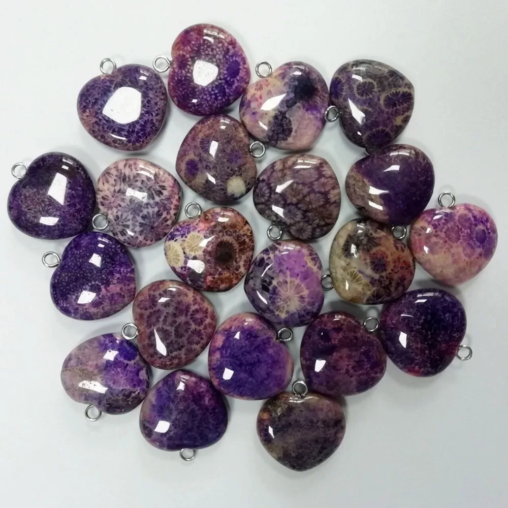 Nádherný, Zaujímavý Krásne 8Pcs fialová Ammonite srdce prívesok perličiek 20x6mm