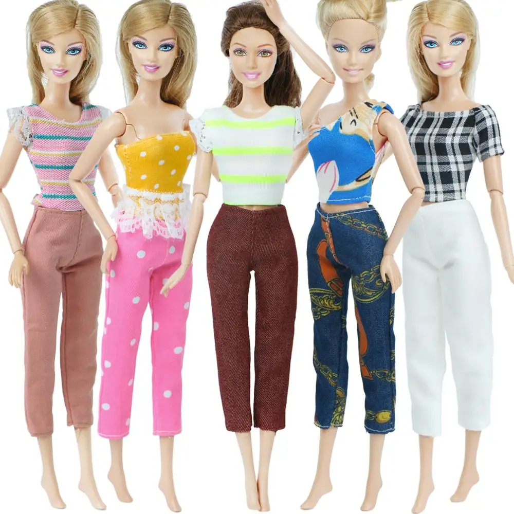 Náhodné 10 Ks = 5x Blúzka + 5x Nohavice Nohavice Nohavice Lady Dievča Oblečenie na Denné Nosenie, domček pre bábiky Príslušenstvo, Oblečenie Pre Bábiku Barbie