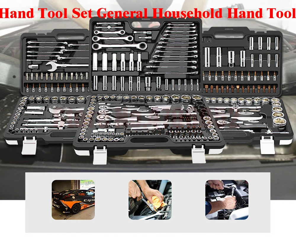 Nástroj ruka Stanovené Všeobecné Domácnosti Strane Tool Kit s Plastovými Toolbox Skladovanie Prípade Zásuvky Kľúča Skrutkovač Pre Automatické opravy nástrojov