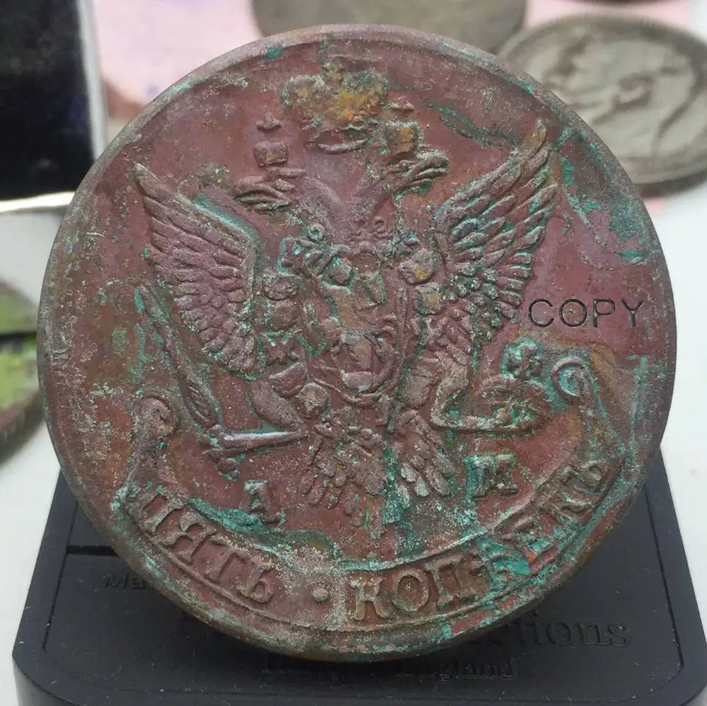 Obmedzený predaj Rusko Mince 5 Kopeks 1794 SOM Červená Meď Kópiu Mince